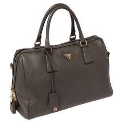 Pre Owned Prada Taupe Saffiano Lux Leather Zip Satchel