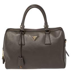 Pre Owned Prada Taupe Saffiano Lux Leather Zip Satchel