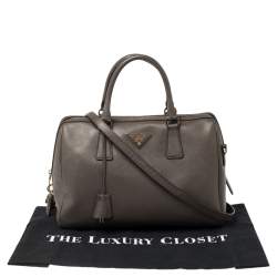 Pre Owned Prada Taupe Saffiano Lux Leather Zip Satchel