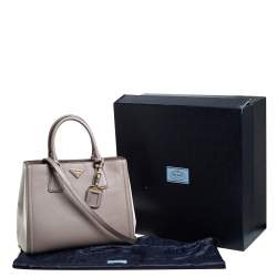 Pre Owned Prada Dark Beige/White Saffiano Lux Leather Tote