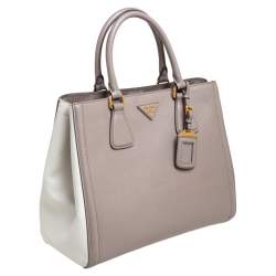 Pre Owned Prada Dark Beige/White Saffiano Lux Leather Tote