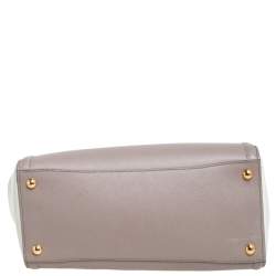 Pre Owned Prada Dark Beige/White Saffiano Lux Leather Tote