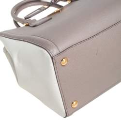 Pre Owned Prada Dark Beige/White Saffiano Lux Leather Tote