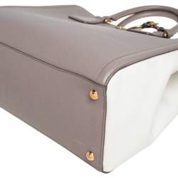 Pre Owned Prada Dark Beige/White Saffiano Lux Leather Tote