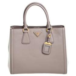 Pre Owned Prada Dark Beige/White Saffiano Lux Leather Tote