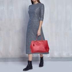 Pre Owned Prada Red Saffiano Leather Large Galleria Double Zip Tote