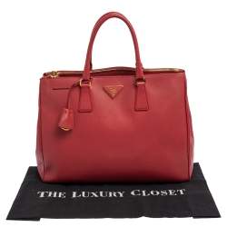 Pre Owned Prada Red Saffiano Leather Large Galleria Double Zip Tote