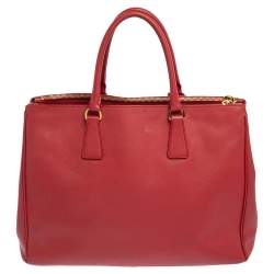 Pre Owned Prada Red Saffiano Leather Large Galleria Double Zip Tote