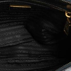 Pre Owned Prada Navy Blue Saffiano Vernice Leather Mini Galleria Double Zip Tote