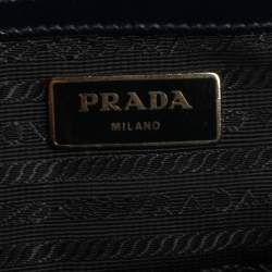 Pre Owned Prada Navy Blue Saffiano Vernice Leather Mini Galleria Double Zip Tote