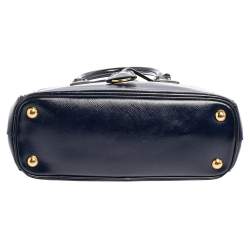 Pre Owned Prada Navy Blue Saffiano Vernice Leather Mini Galleria Double Zip Tote