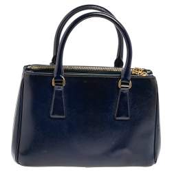 Pre Owned Prada Navy Blue Saffiano Vernice Leather Mini Galleria Double Zip Tote