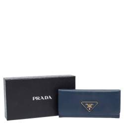 Prada Blue Saffiano Leather Flap Continental Wallet