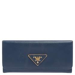 Prada Blue Saffiano Leather Flap Continental Wallet