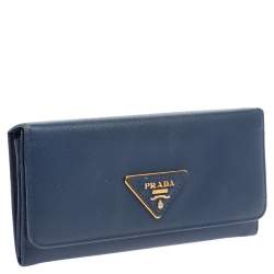 Prada Blue Saffiano Leather Flap Continental Wallet