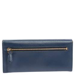 Prada Blue Saffiano Leather Flap Continental Wallet