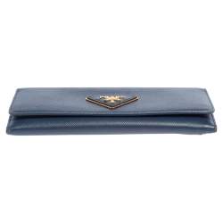 Prada Blue Saffiano Leather Flap Continental Wallet