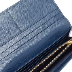 Prada Blue Saffiano Leather Flap Continental Wallet