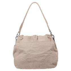 Pre Owned Prada Beige Canvas And Crocodile Leather Turnlock Shoulder Bag