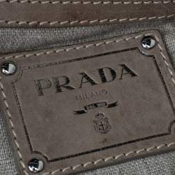 Pre Owned Prada Beige Canvas And Crocodile Leather Turnlock Shoulder Bag