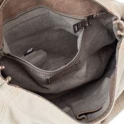 Pre Owned Prada Beige Canvas And Crocodile Leather Turnlock Shoulder Bag