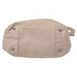 Pre Owned Prada Beige Canvas And Crocodile Leather Turnlock Shoulder Bag