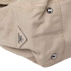 Pre Owned Prada Beige Canvas And Crocodile Leather Turnlock Shoulder Bag