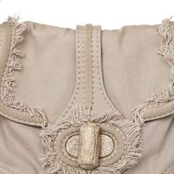 Pre Owned Prada Beige Canvas And Crocodile Leather Turnlock Shoulder Bag