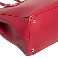 Pre Owned Prada Red Saffiano Lux Leather Medium Galleria Double Zip Tote