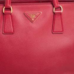 Pre Owned Prada Red Saffiano Lux Leather Medium Galleria Double Zip Tote