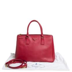 Pre Owned Prada Red Saffiano Lux Leather Medium Galleria Double Zip Tote