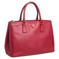 Pre Owned Prada Red Saffiano Lux Leather Medium Galleria Double Zip Tote