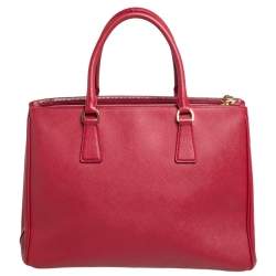 Pre Owned Prada Red Saffiano Lux Leather Medium Galleria Double Zip Tote