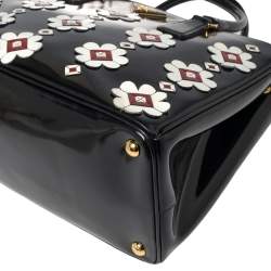 Pre Owned Prada Black Spazzolato Leather Medium Flowers Galleria Tote