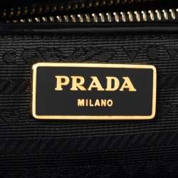 Pre Owned Prada Black Spazzolato Leather Medium Flowers Galleria Tote