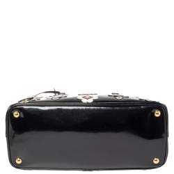 Pre Owned Prada Black Spazzolato Leather Medium Flowers Galleria Tote