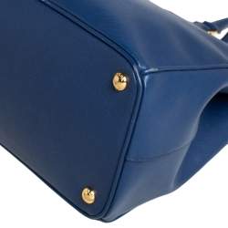Pre Owned Prada Blue Saffiano Lux Leather Medium Galleria Tote