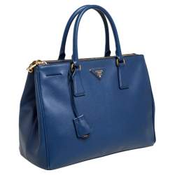 Pre Owned Prada Blue Saffiano Lux Leather Medium Galleria Tote