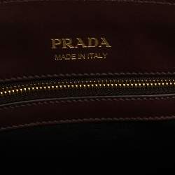 Pre Owned حقيبة يد توتس برادا بيبليوتيك جلد سافيانو عنابي/ رصاصي