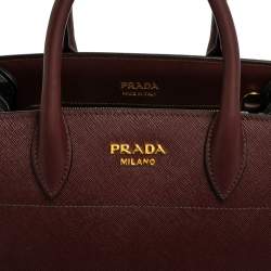 Pre Owned حقيبة يد توتس برادا بيبليوتيك جلد سافيانو عنابي/ رصاصي