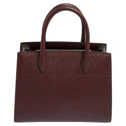 Pre Owned حقيبة يد توتس برادا بيبليوتيك جلد سافيانو عنابي/ رصاصي