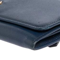 Pre Owned Prada Blue Saffiano Leather Flap Continental Wallet