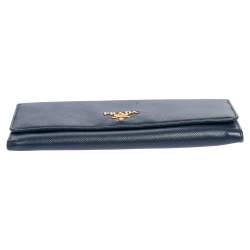 Pre Owned Prada Blue Saffiano Leather Flap Continental Wallet