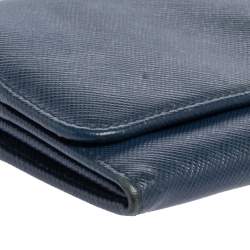Pre Owned Prada Blue Saffiano Leather Flap Continental Wallet