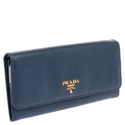 Pre Owned Prada Blue Saffiano Leather Flap Continental Wallet