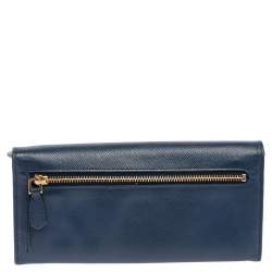 Pre Owned Prada Blue Saffiano Leather Flap Continental Wallet
