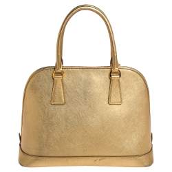 Pre Owned Prada Gold Saffiano Lux Leather Promenade Satchel