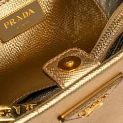 Pre Owned Prada Gold Saffiano Lux Leather Promenade Satchel