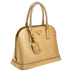 Pre Owned Prada Gold Saffiano Lux Leather Promenade Satchel