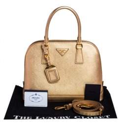 Pre Owned Prada Gold Saffiano Lux Leather Promenade Satchel